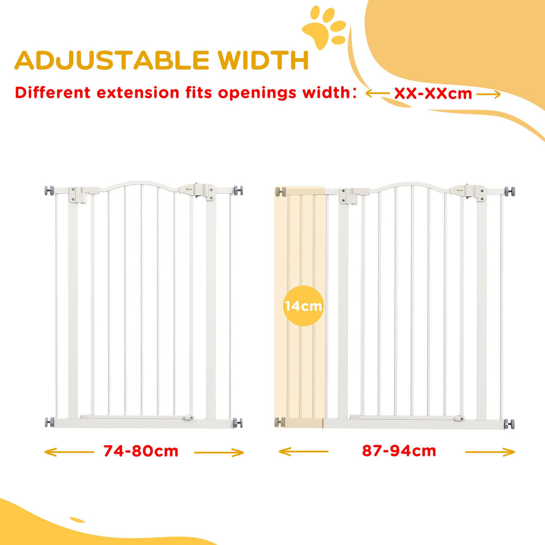 PawHut Adjustable Pet Safety Gate: No-Drill Installation, Auto-Close Feature for Doorways, Crisp White, 74-94cm | Aosom UK