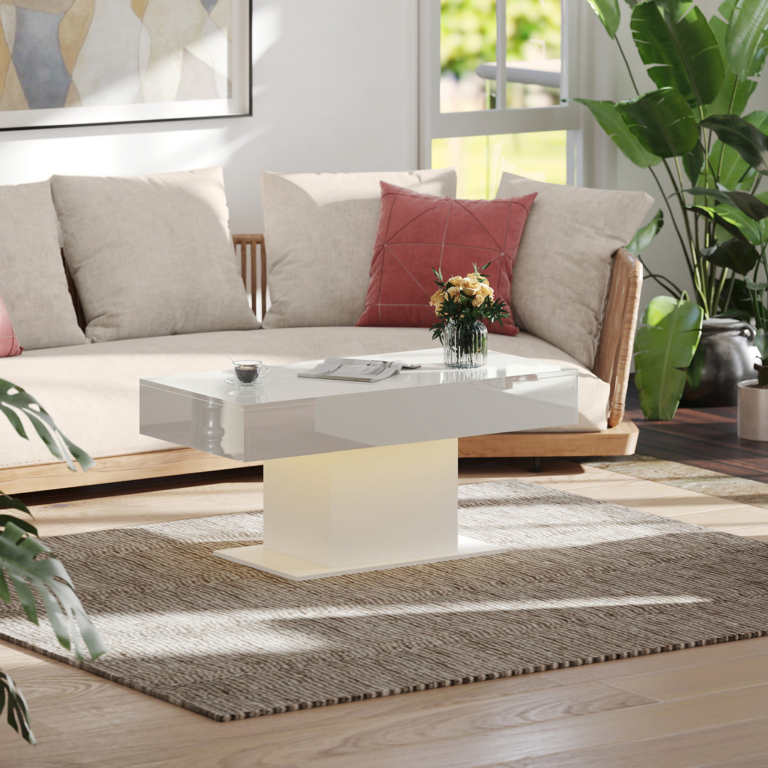 Extendable Coffee Table with LED Lights and Storage - High Gloss