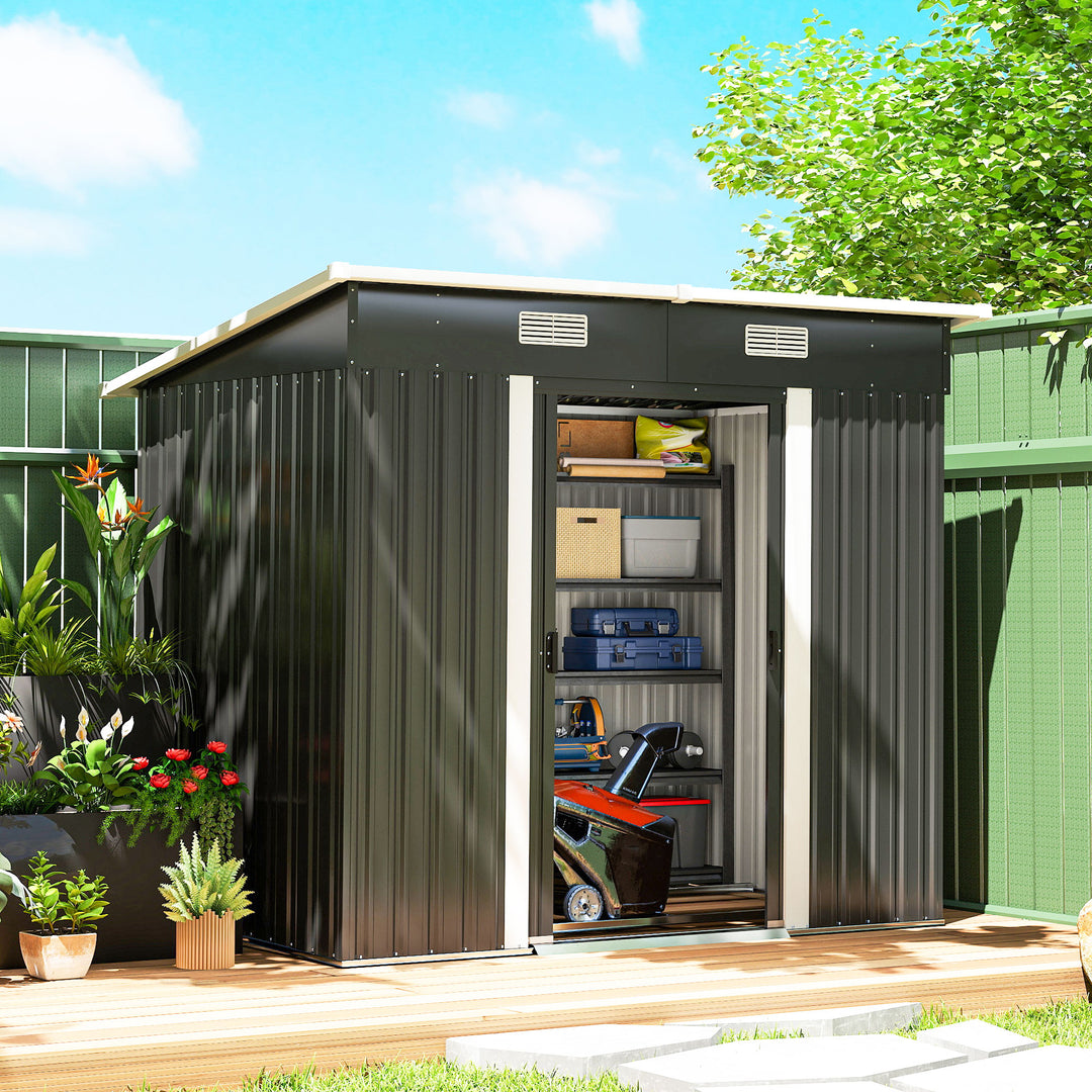 7 x 4ft Outdoor Storage Shed with Foundation Kit, Lean to Metal Garden