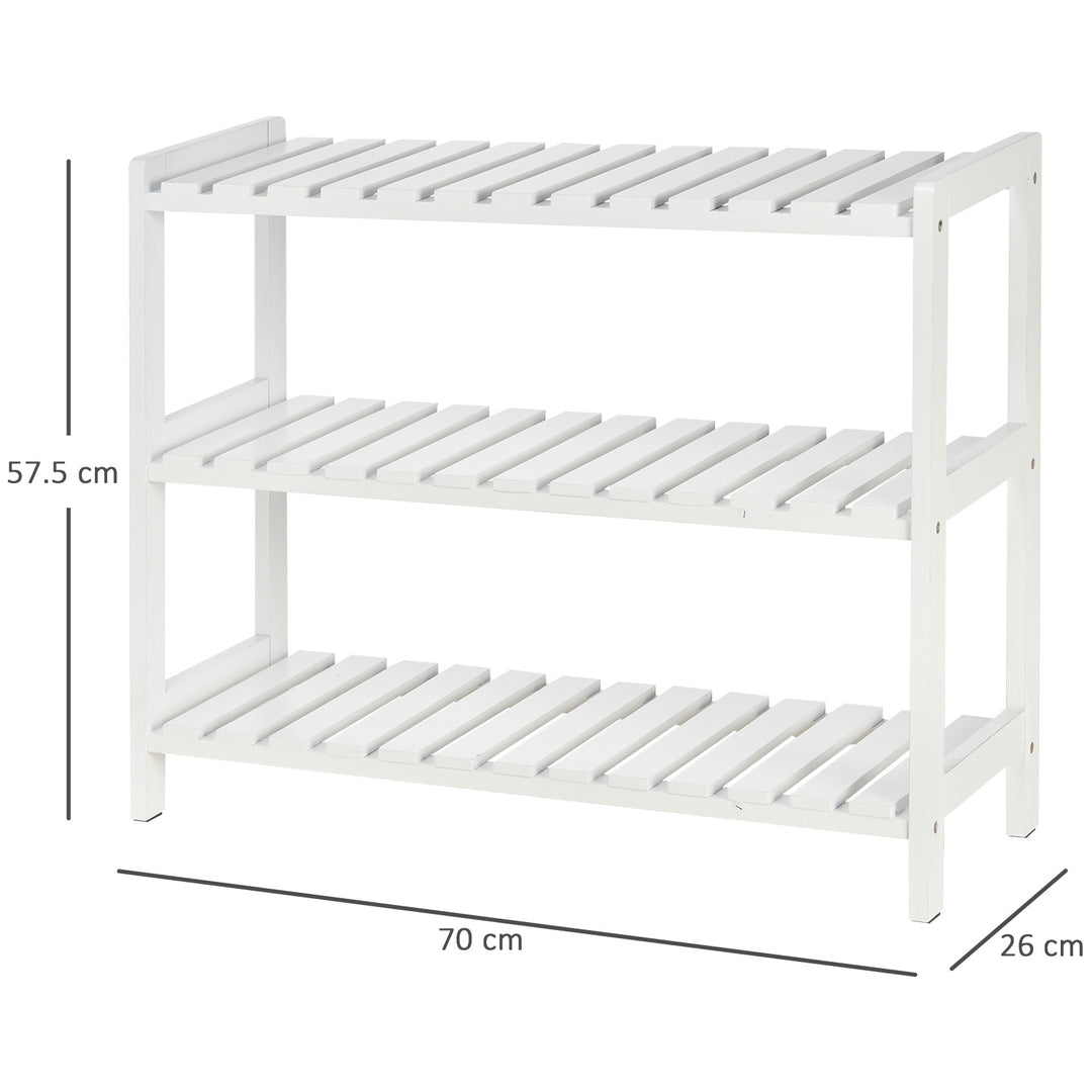 HOMCOM Shoe Sanctuary: 3-Tier Slatted Shoe Rack, Wooden Frame, Spacious and Hygienic Storage, 70L x 26W x 57.5H cm, White | Aosom UK