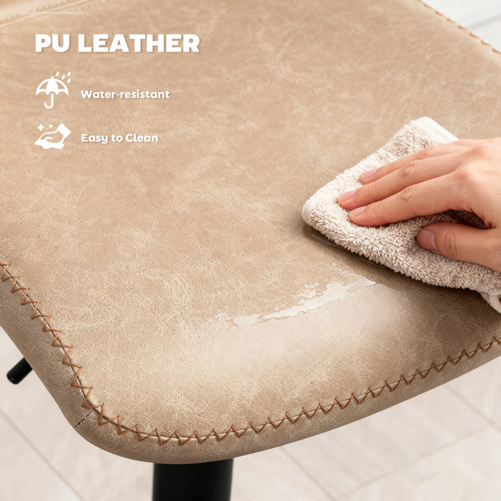 MCL Bar Stools Set of 2, PU Leather Barstools with Backrest and Footrest for Kitchen, Counter, Breakfast Bar, Light Brown