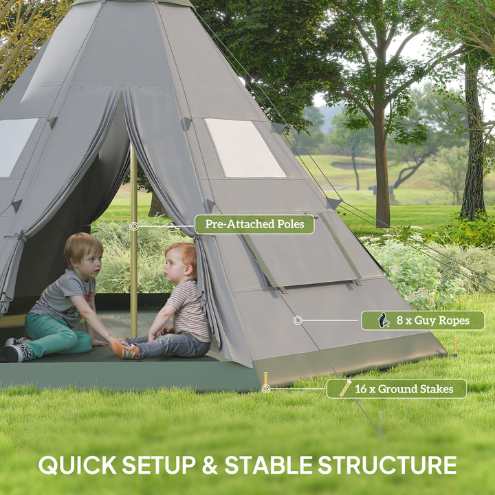 6 Men Tipi Tent with Carry Bag - Grey