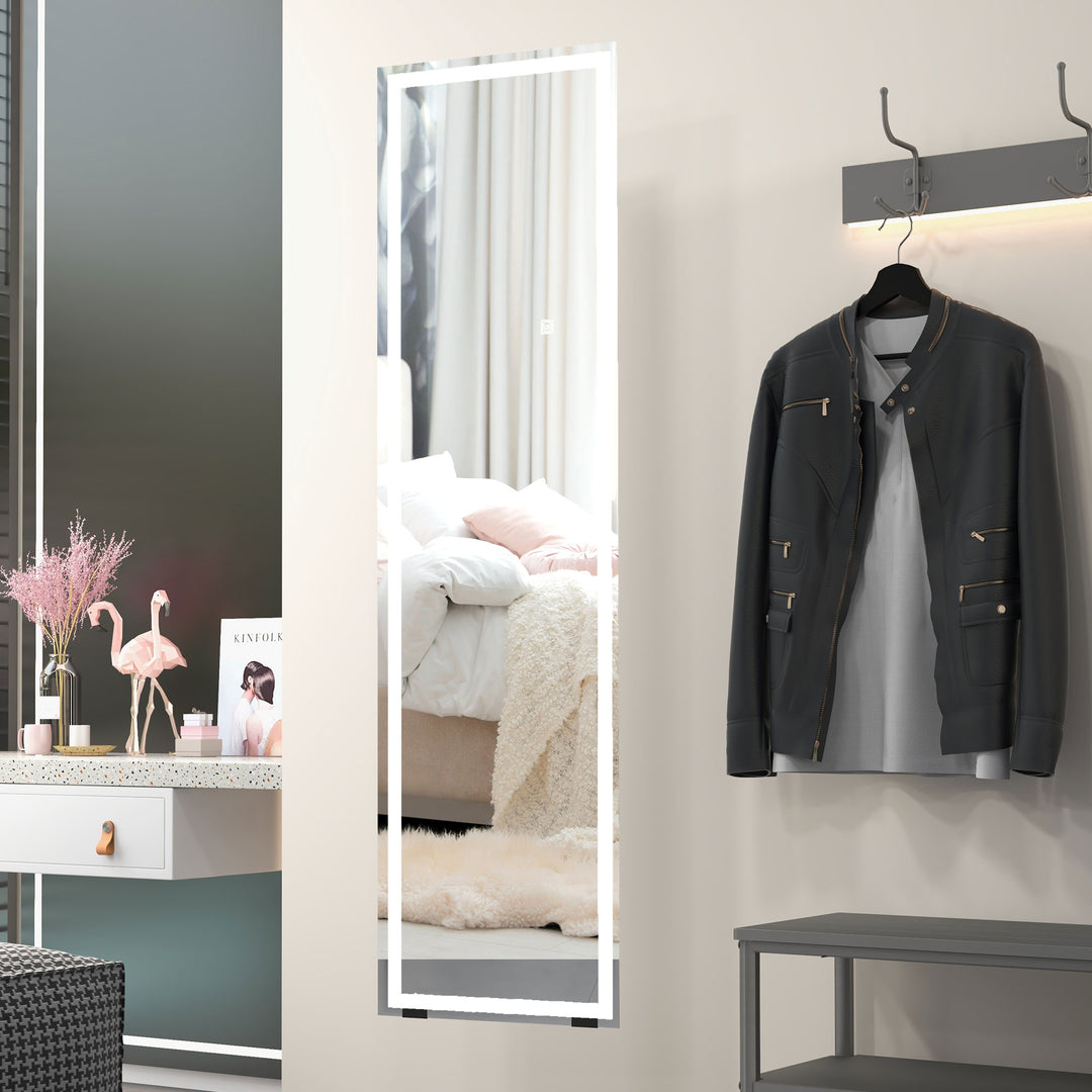 HOMCOM LED Dressing Mirror, Free Standing or Wall Mounted Bedroom Mirror with Dimmable & 3 Colour Lighting, White | Aosom UK