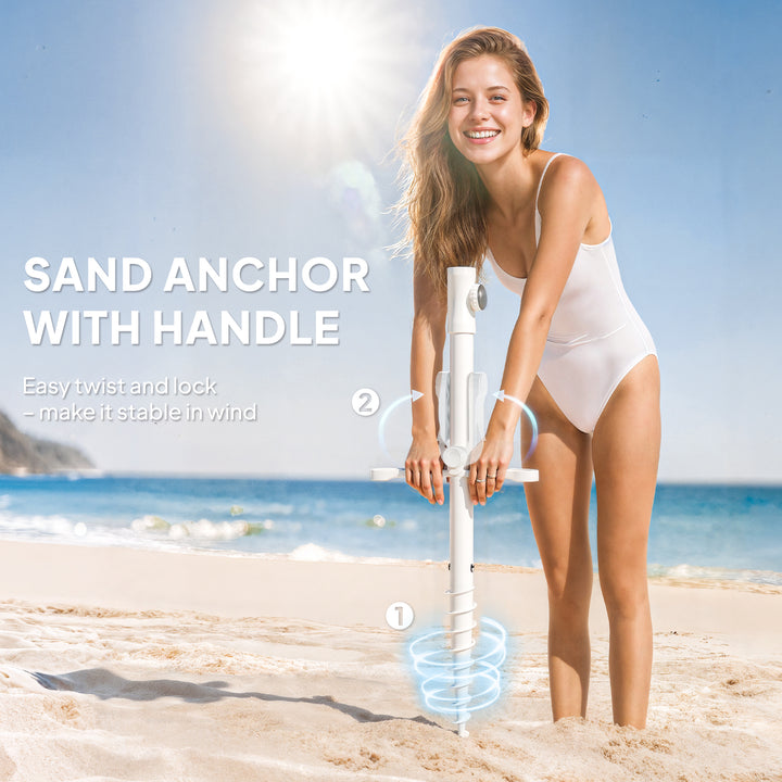 Beach Umbrella Portable with Sand Anchor, Carry Bag, Adjustable Height & Tilt, UPF50+ UV Protection, Grey