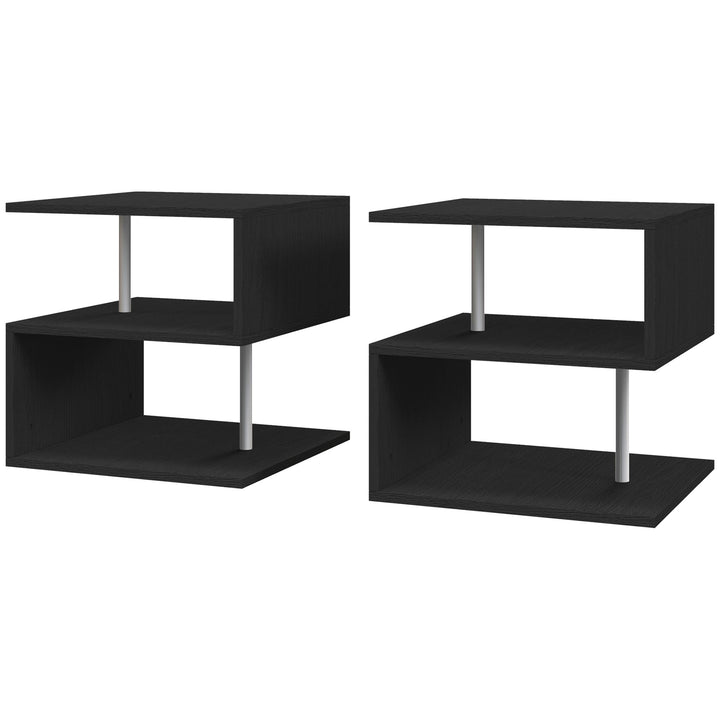 HOMCOM S Shape Cube Coffee Table, 2 Tier Storage, Black, Set of 2, Versatile Organizer for Living Room, Office | Aosom UK