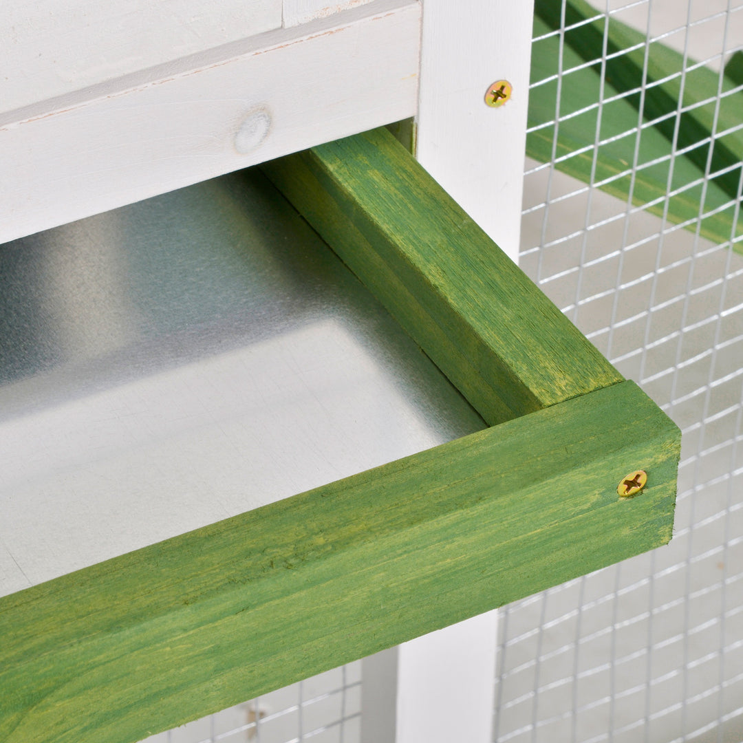 Wooden Rabbit Hutch and Run with Sliding Tray, Ramp, Water-resistant Roof, for 2-4 Rabbits, Green