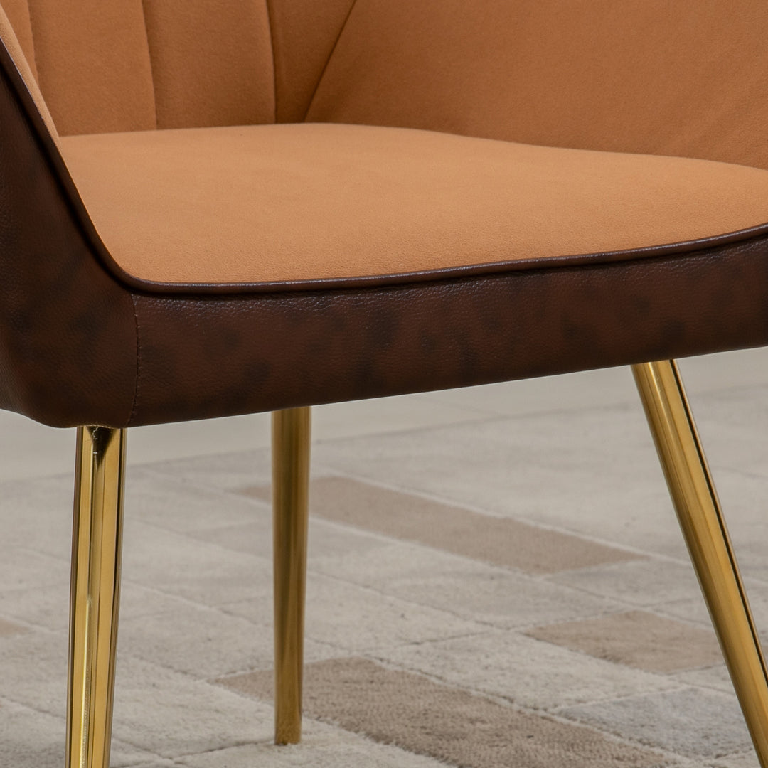 Velvet Armchairs, Upholstered Accent Chairs with Golden Steel Legs, Modern Vanity Chairs for Living Room and Bedroom, Set of 2, Light Brown