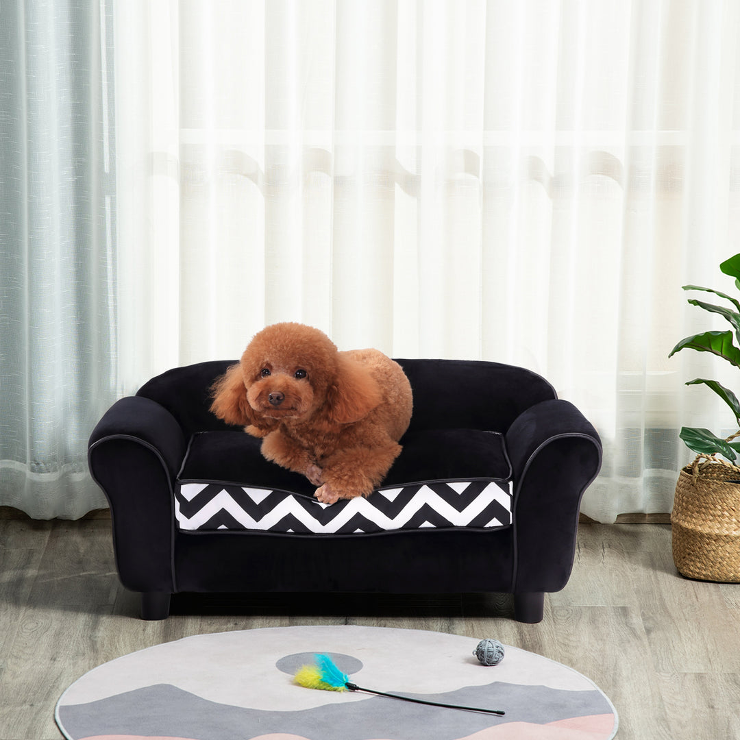 PawHut Pet Sofa for XS-S Dogs, Cat Couch with Soft Cushion, Washable Cover, Detachable Legs, Wooden Frame, Black | Aosom UK