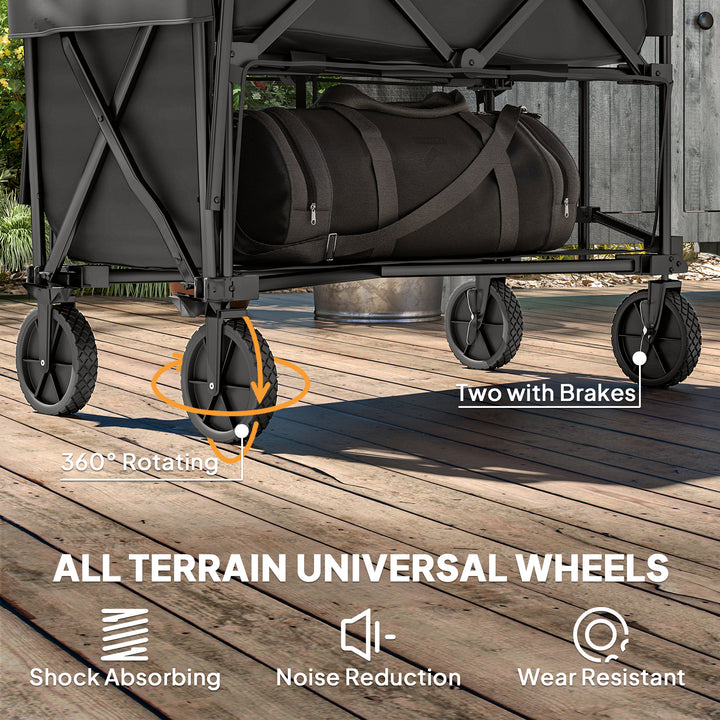 Double Decker Folding Festival Trolley on Wheels, 200KG & 350L Capacity Collapsible Wagon Festival Trolley Cart with 134cm Extended for Camping Sports Shopping Garden and Beach, Black