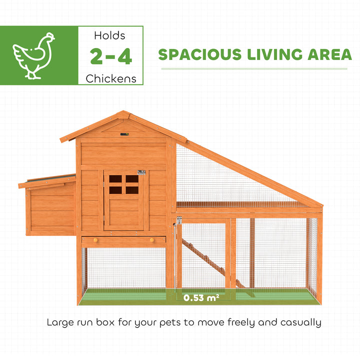Wooden Chicken Coop with Run, Nesting Box, Slide-out Tray, Ramp, Perches, Asphalt Roof, 179 x 67 x 115cm