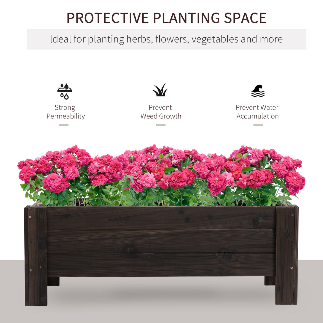 58L Garden Raised Bed Planter Grow Containers for Outdoor Patio Plant Flower Vegetable Pot Fir Wood, 100 x 36.5 x 36 cm, Carbonized Colour