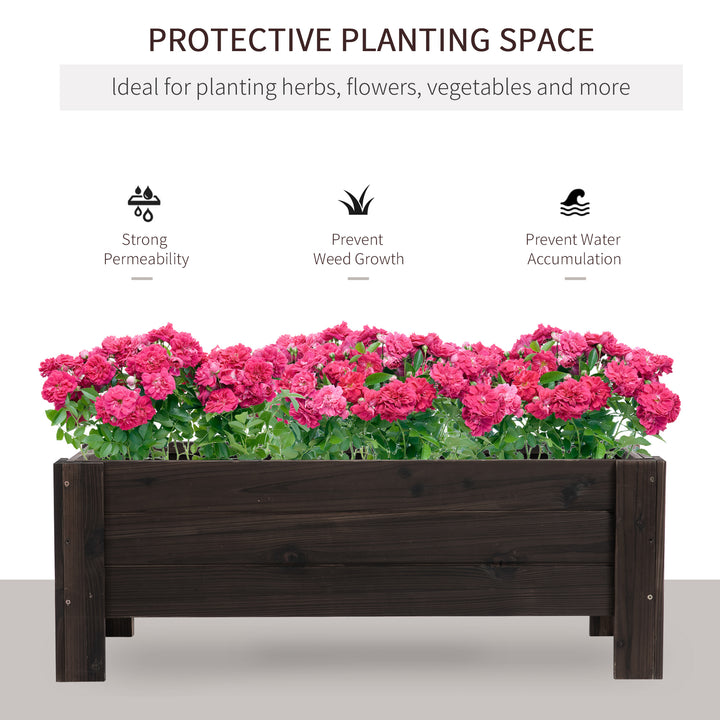 58L Garden Raised Bed Planter Grow Containers for Outdoor Patio Plant Flower Vegetable Pot Fir Wood, 100 x 36.5 x 36 cm, Carbonized Colour