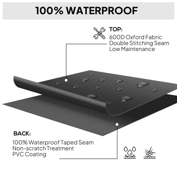 600D Oxford Outdoor Garden Furniture Sofa Set Cover, Waterproof Anti-UV Rattan Sun Lounger Protection Protector Cover, 275L x 205W x 90Hcm, Black