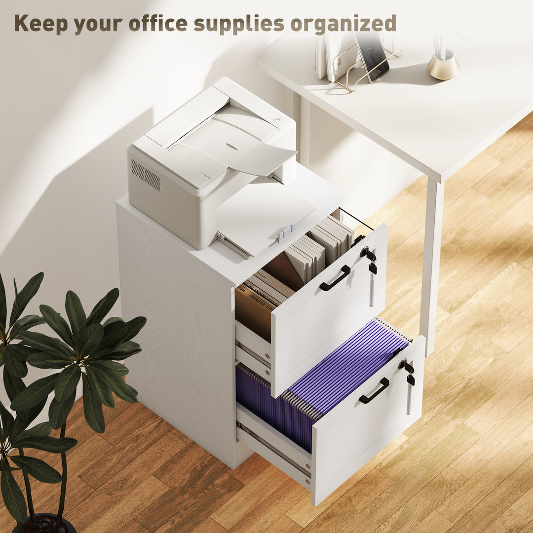 2-Drawer Filing Cabinet with Lock - White