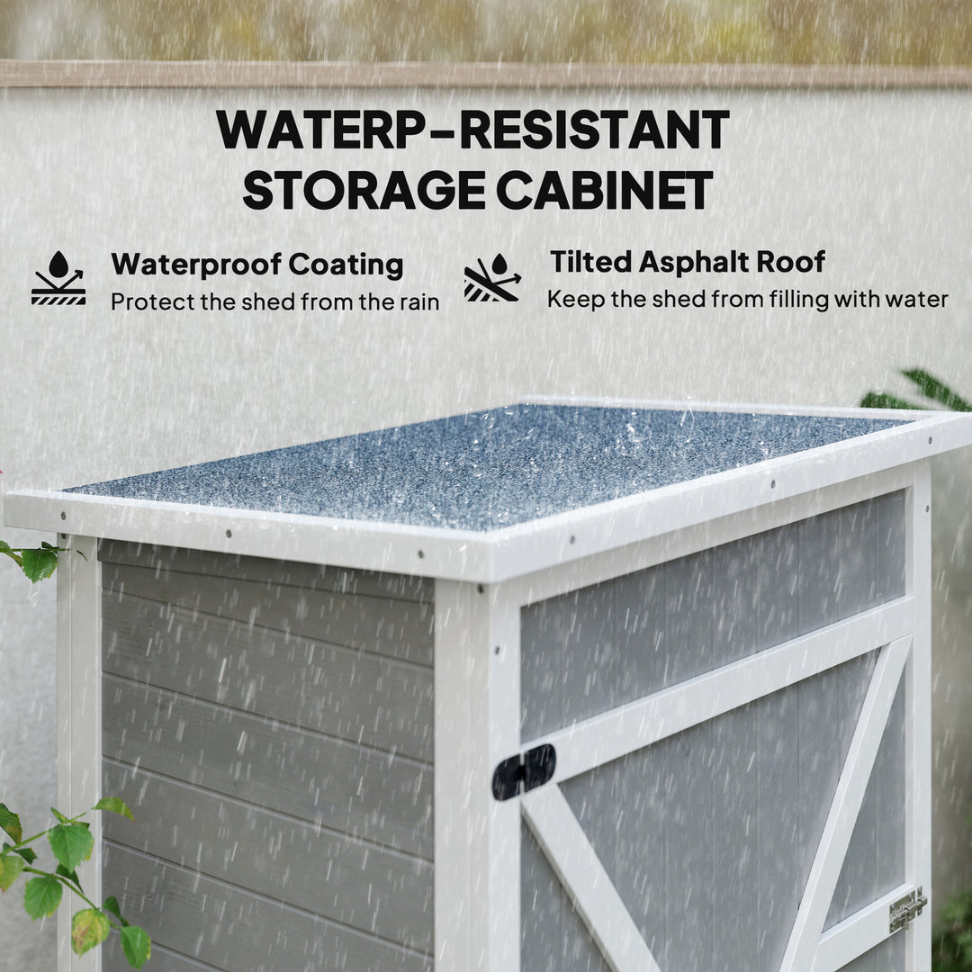 MCL Wooden Small Shed, Garden Storage Shed with Shelves and Bolt Latch, 75L x 56W x115H cm, Grey