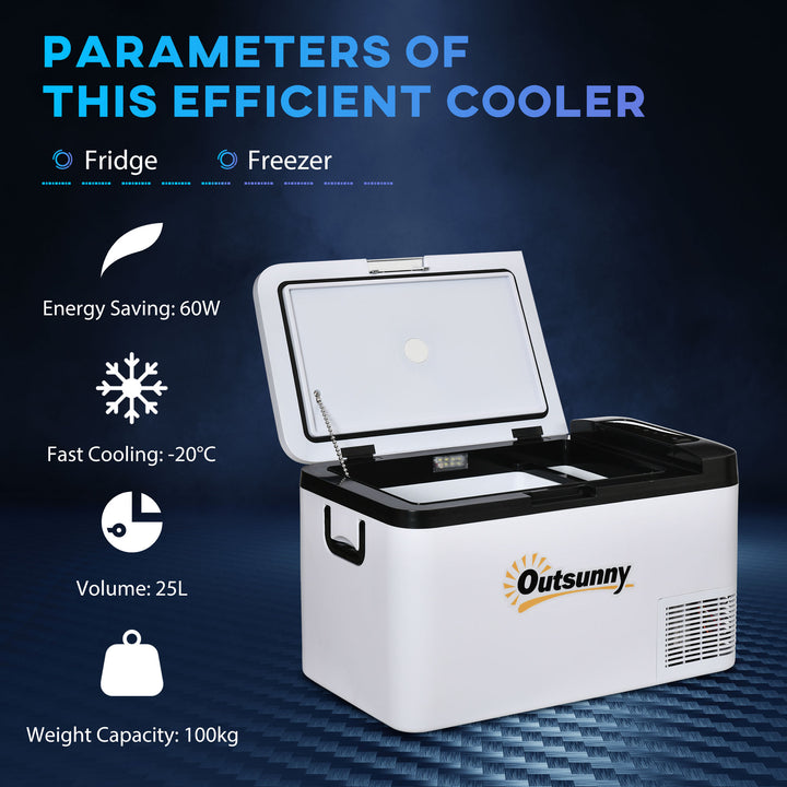 12V Car Refrigerator w/ LED Light & Foldable Handles, 25L Portable Compressor Cooler, Fridge Freezer with 12/24V DC and 110-240V AC for Campervan RV Boat Travel
