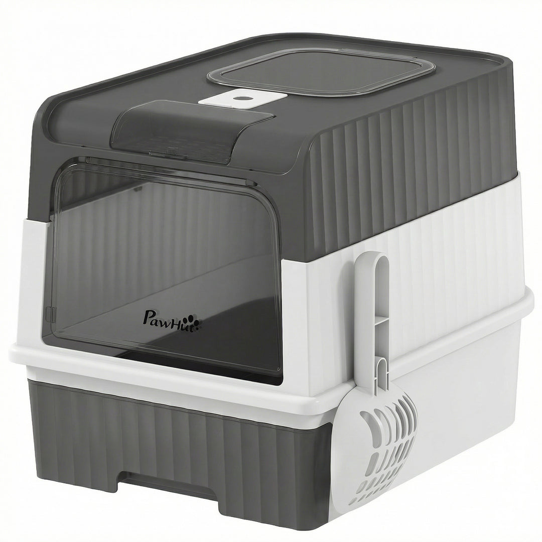 Enclosed Cat Litter Box with Lid, Pull-Out Drawer Tray, Scoop, 4 Deodo