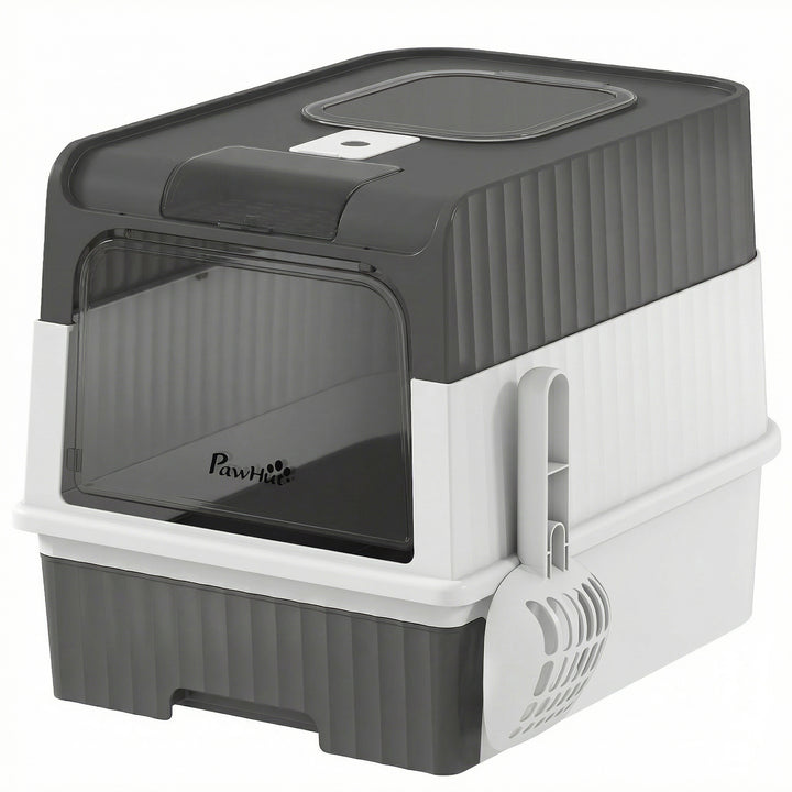 Enclosed Cat Litter Box with Lid, Pull-Out Drawer Tray, Scoop, 4 Deodo