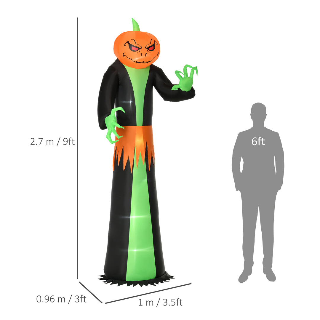 9FT Inflatable Halloween Pumpkin Ghost with Build in LED, Outdoor Lighted Blow Up Inflatables for Party Indoor, Garden, Lawn
