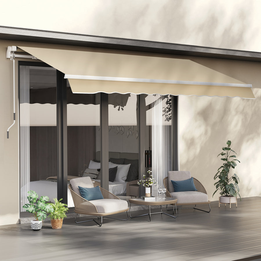 3.5M x 2.5M Manual Awning Canopy Retractable Sun Shade Shelter for Garden Patio