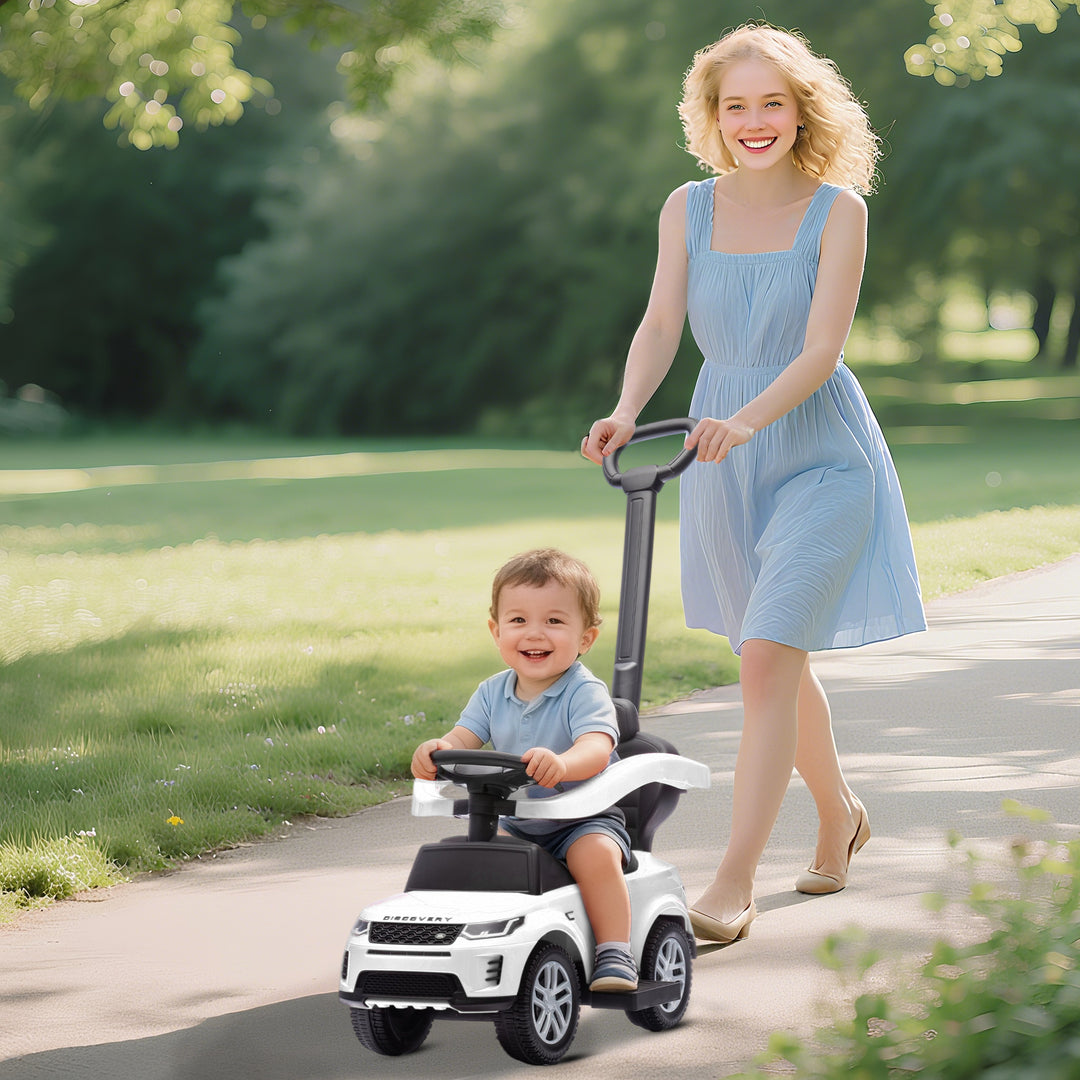 MCL LAND ROVER DISCOVERY Licensed Baby Push Car, 2-in-1 Ride on Car with Push Handle and Safety Guardrail, White