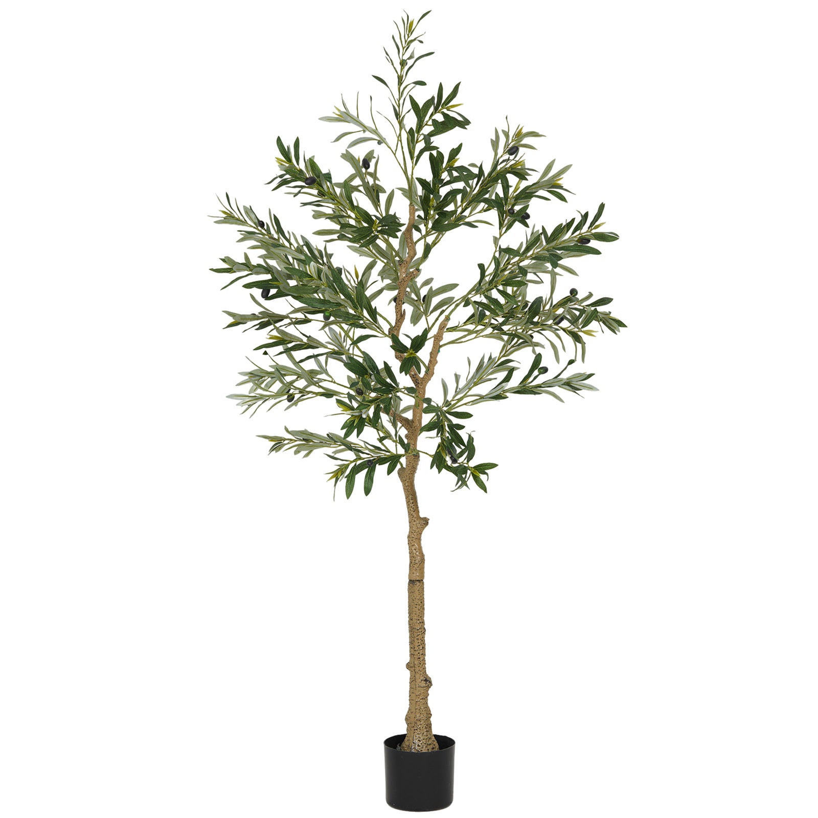 5ft/ 150cm Decorative Artificial Plant, Silk Olive Tree with 720 Leaves and 32 Olive Fruits in Pot, Fake Plant for Home, Office, Living Room, Indoor Decor