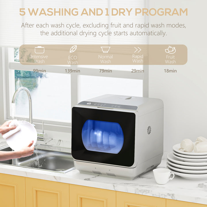 Table Top Dishwasher with Built-in 6L Water Tank, Mini Countertop Dishwasher with 6 Programs, 4 Place Settings, Silver Tone