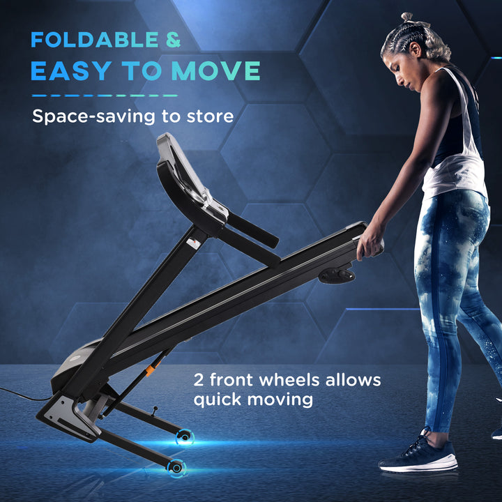 Folding Treadmill, 2.0HP Incline Treadmill Running Machine, 12.8 km/h, with LED Display, Manual Incline, 12 Preset Programs, Drink & Phone Holder for Home Gym Fitness