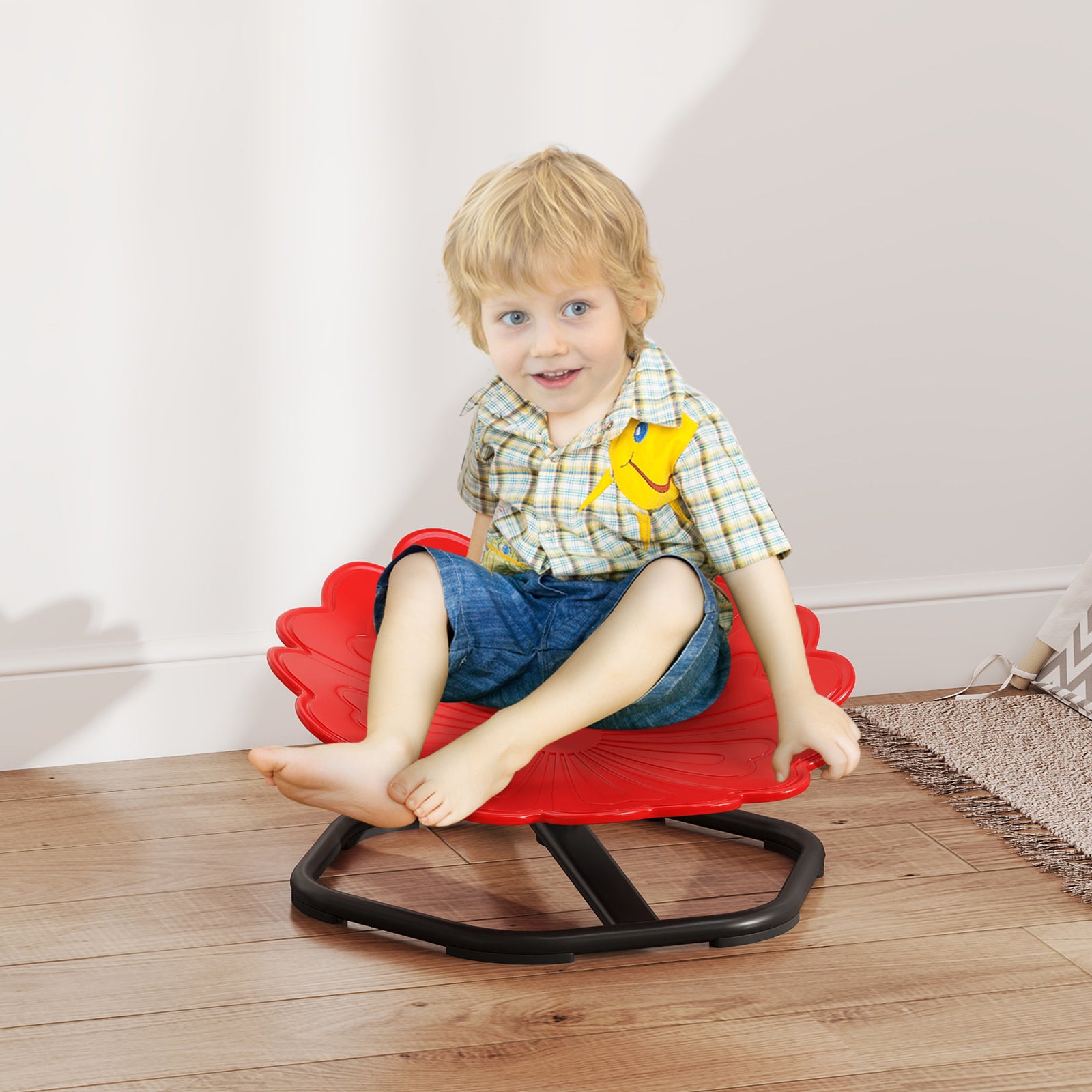 AIYAPLAY Flower-Shaped Sensory Spinning Chair with Non-Slip Base for Balance/Coordination, Red