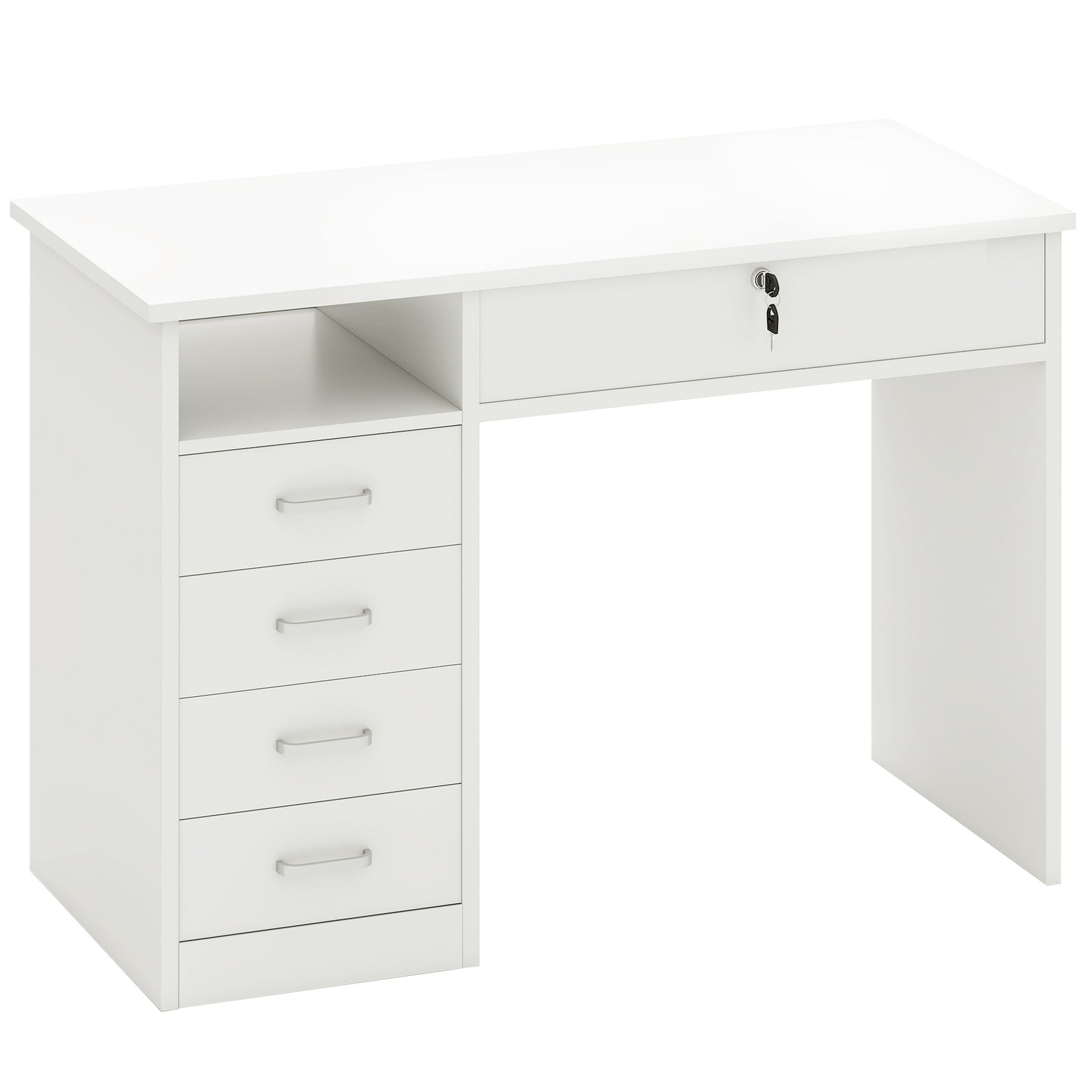 Computer Desk, Home Office Desk with Lockable Drawer, Storage Shelf for Study Bedroom, 110 x 50 x 76 cm, White