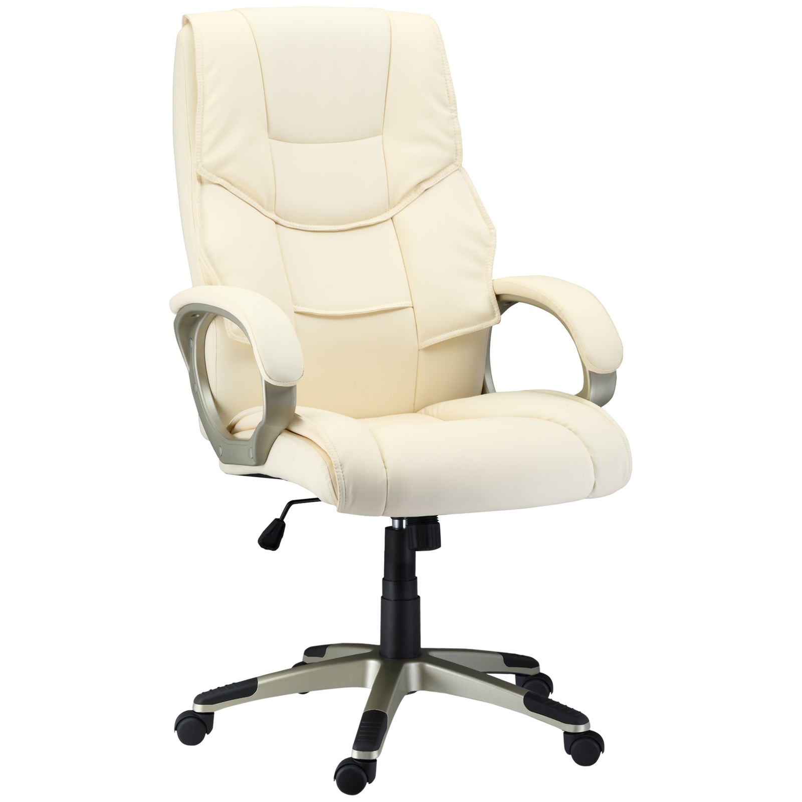 Home Office Chair High Back Computer Desk Chair with Faux Leather Adjustable Height Rocking Function Cream White