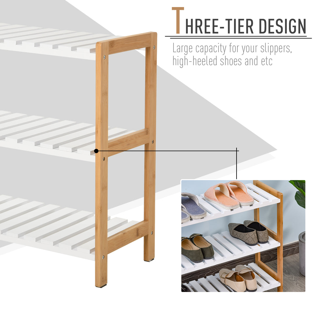 MCL 3-Tier Shoe Rack Wood Frame Slatted Shelves Spacious Open Hygienic Storage Home Hallway Furniture Family Guests 70L x 26W x 57.5H cm - Natural