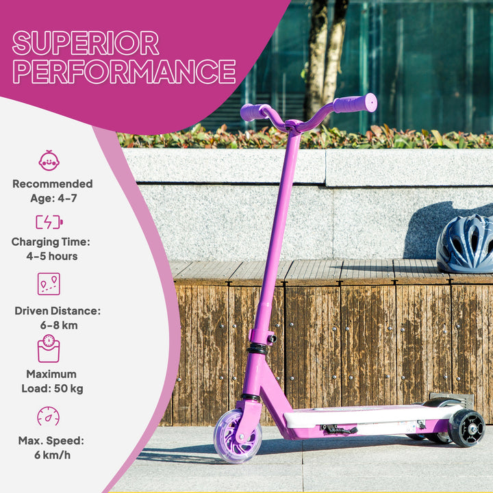 Electric Scooter for Kids Ages 4-7, with Auxiliary Rear Wheels, Flashing LED Light and Electric Brake, Kids Electric Scooter for Boys Girls, 6 KM/H & 8 KM, Purple