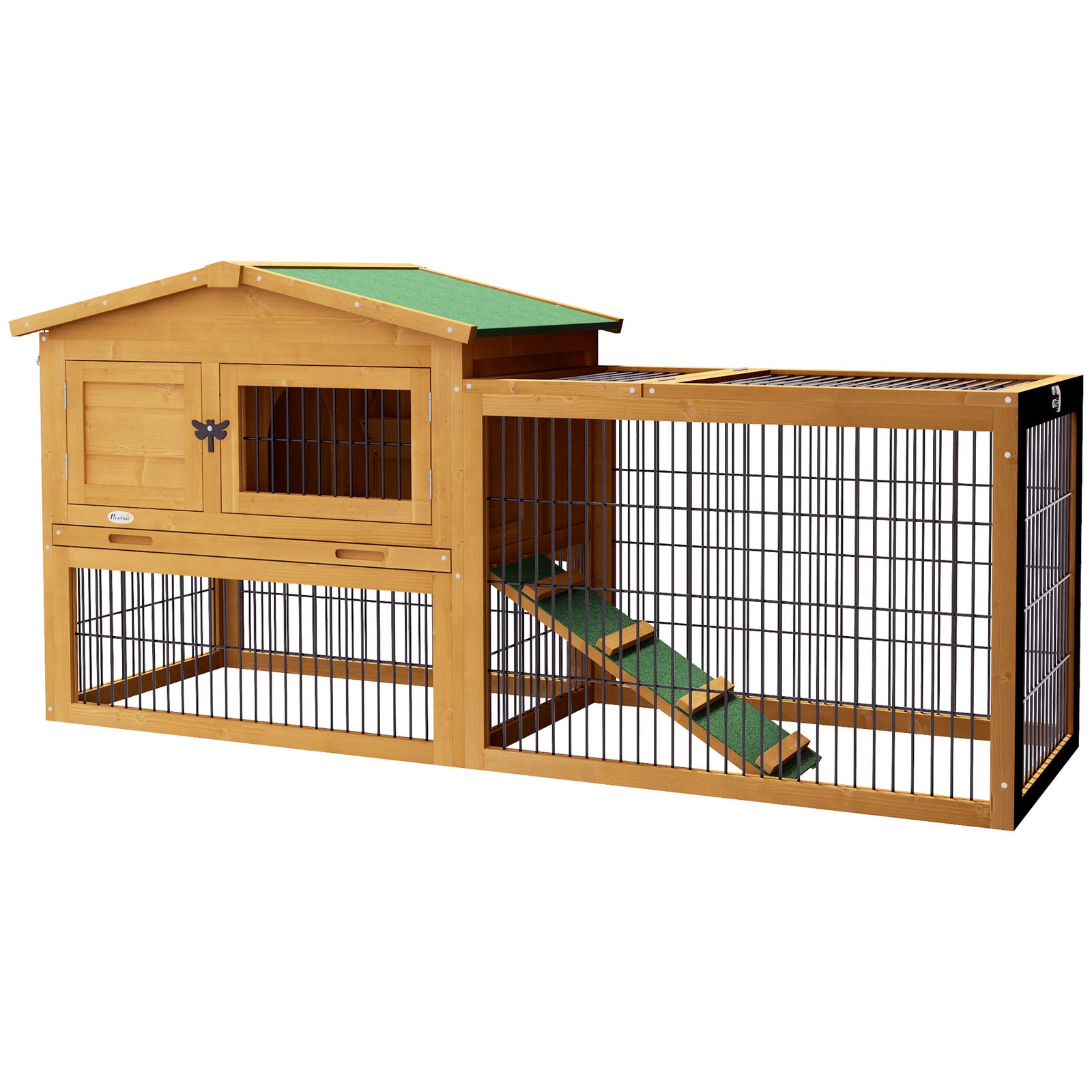 Wooden Rabbit Hutch with Outdoor Run Yellow