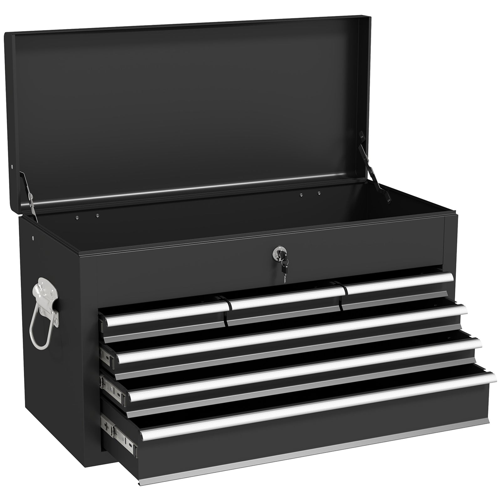 Steel Six Drawer Tool Storage Carry Chest, with Lock and Keys - Black