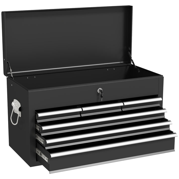 Steel Six Drawer Tool Storage Carry Chest, with Lock and Keys - Black