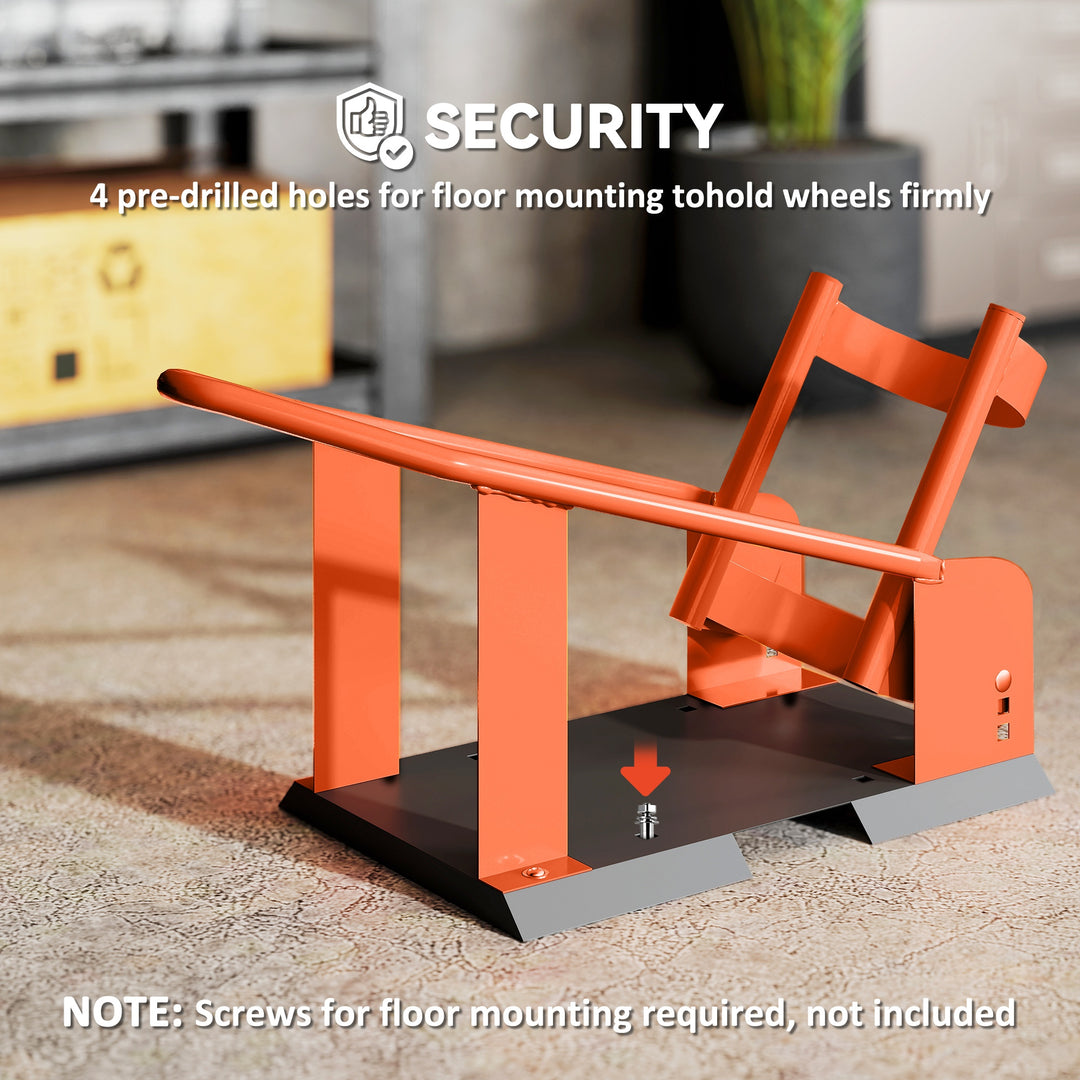 Motorcycle Wheel Chock, 816.5 kg Capacity Heavy Duty Steel Motorcycle Front Wheel Chock Holder with 3 Height Adjustable Holes, Fits 381-533.4 mm Wheels, Orange