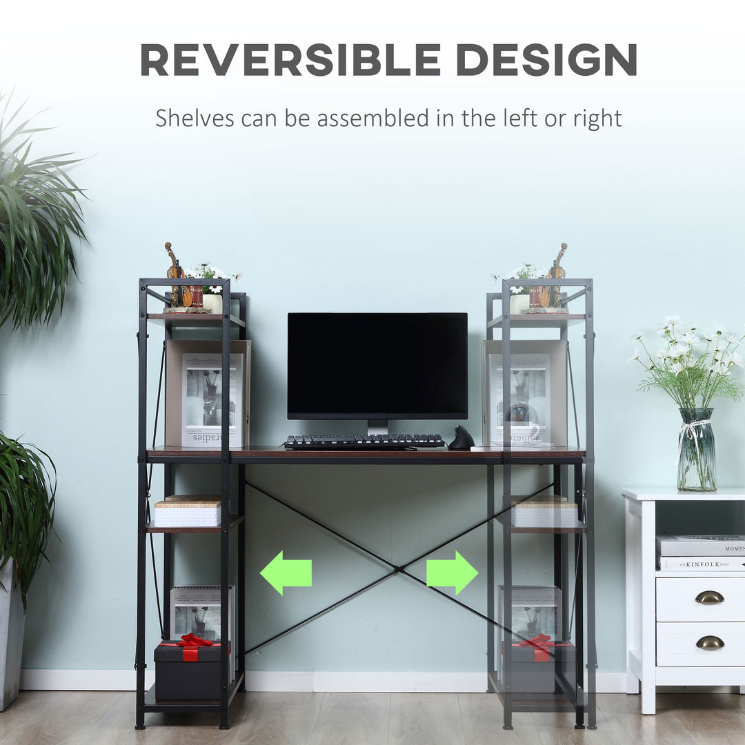 MCL Computer Desk with Storage Shelves on Left or Right, Industrial Reversible Writing Desk for Home Office, Study, Easy Assembly, 120 x 64 x 121cm, Walnut and Black