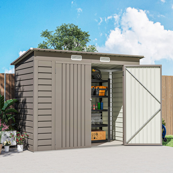 3.7 x 7.9ft Galvanised Steel Shed, with Latched Door and Padlock - Light Grey