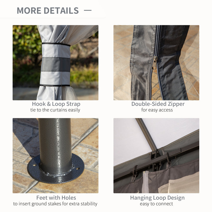 MCL 3.7 x 3(m) Metal Gazebo Canopy Party Tent Garden Patio Shelter with Netting Sidewalls & Double Tiered Roof, Grey