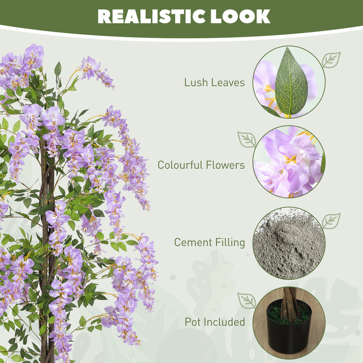 180cm Ficus Artificial Tree, Fake Wisteria Tree in Nursery Pot, Indoor Greenery Tall Faux Floor Plant for Living Room Office Decor, Purple