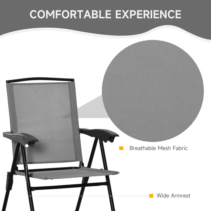 3 Piece Outdoor Bistro Set, Patio Conversation Furniture Set with 2 Folding Backrest Adjustable Armchairs and Glass Top Coffee Table, Grey