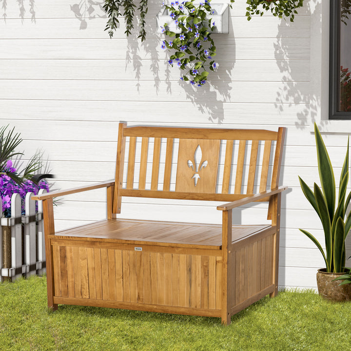 Outsunny 2 Seater Wood Garden Storage Bench, Outdoor Storage Box, Patio Seating Furniture, 125 x 68.5 x 97cm, Natural