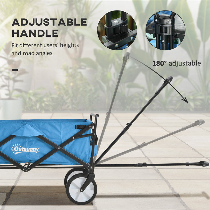 Outsunny Folding Garden Trolley Cart, Cargo Wagon Trailer for Beach & Outdoor Use, with Telescopic Handle, Blue | Aosom UK