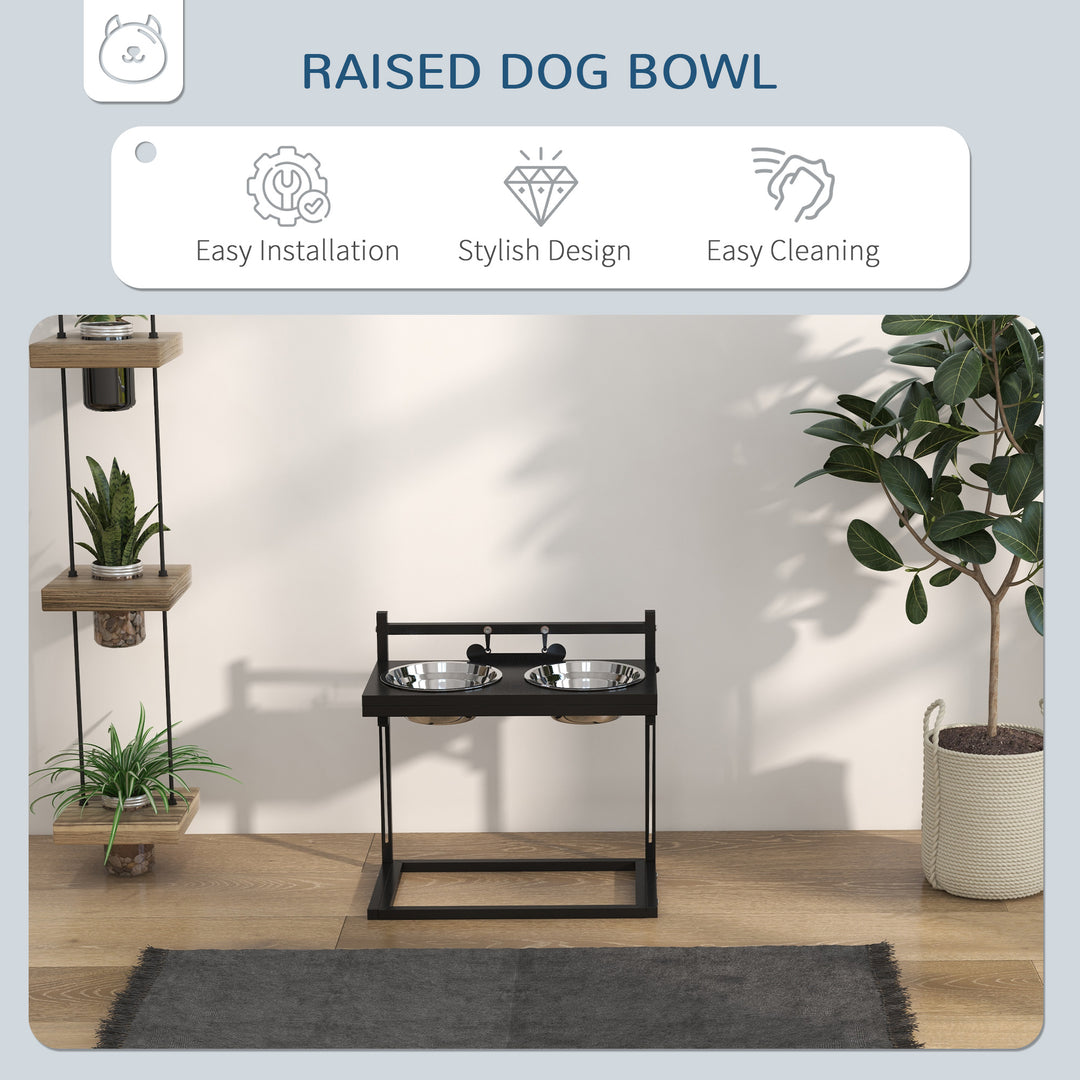 PawHut Elevated Dog Bowls with Adjustable Height Stand, Feeding Station for Small to Large Dogs, Black | Aosom UK