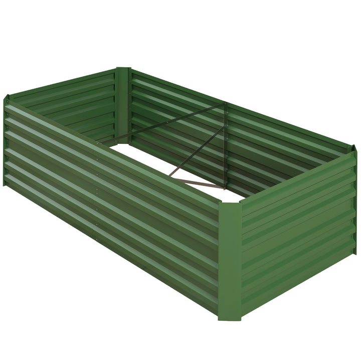 Outsunny Raised Beds for Garden, Galvanised Steel Outdoor Planters with Multi-reinforced Rods, 180 x 90 x 59 cm, Green | Aosom UK