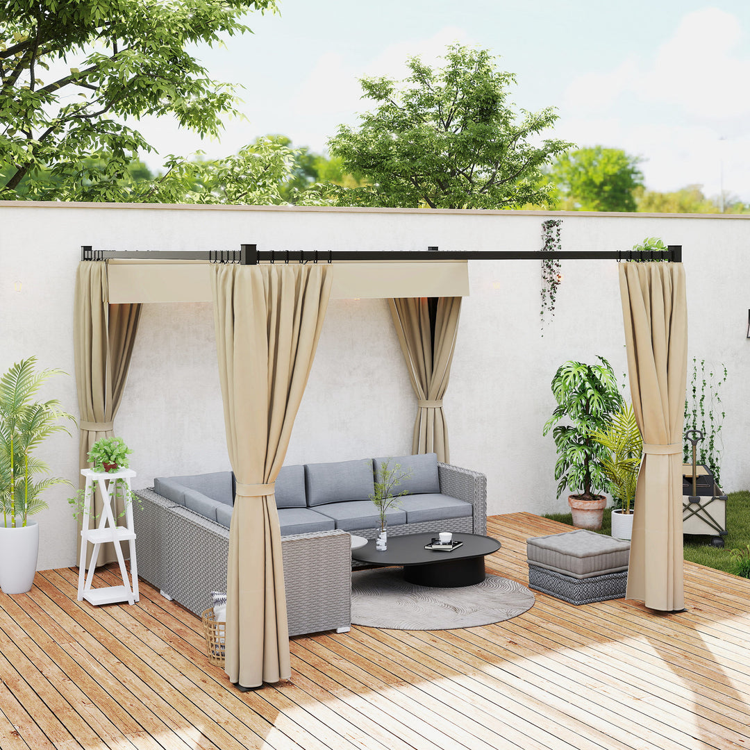 3 x 3m Retractable Roof Pergola, with Curtains - Khaki