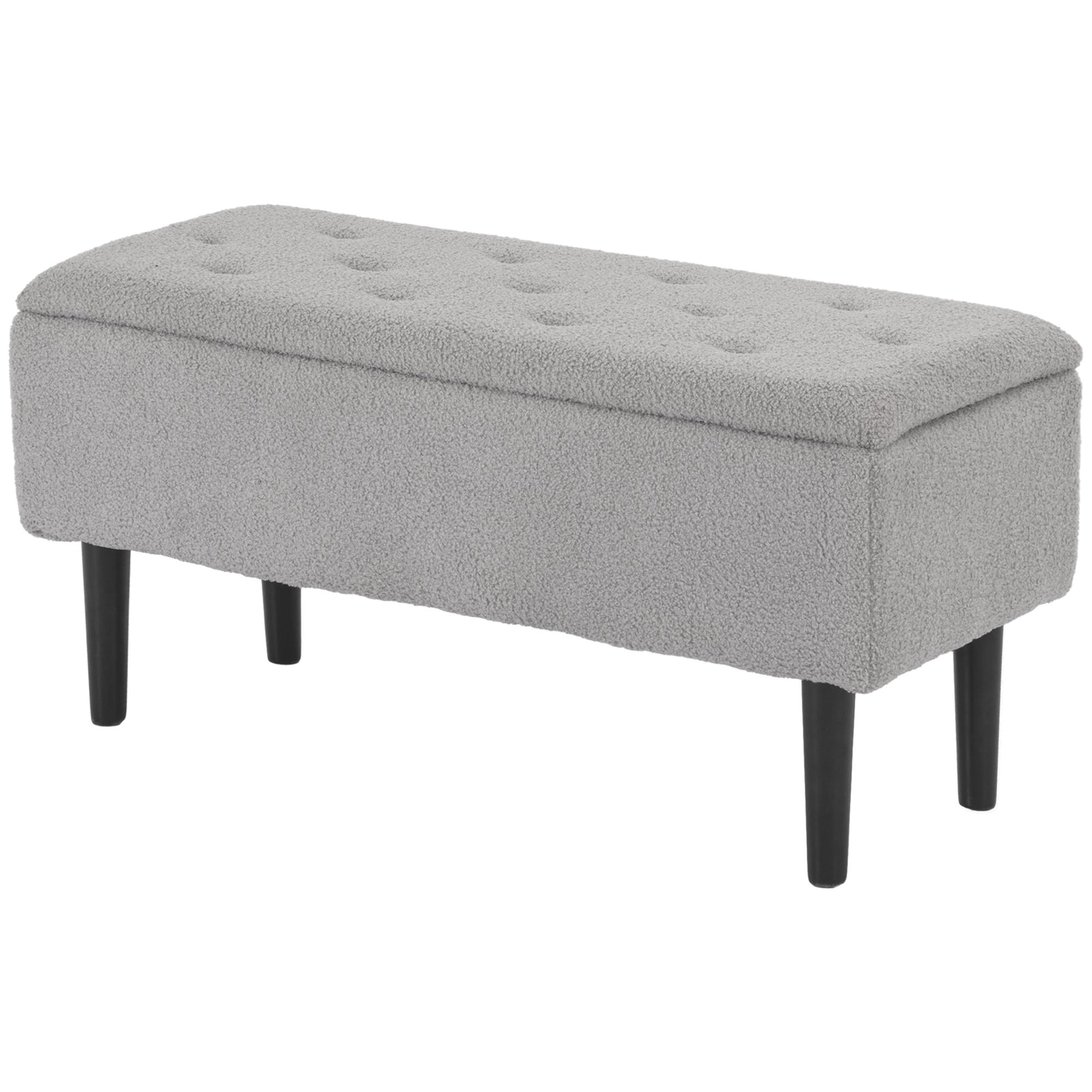 47L Storage Ottoman, End of Bed Bench with Wooden Legs, Fabric Footstool for Living Room, Bedroom, 95 x 38 x 45cm, Grey