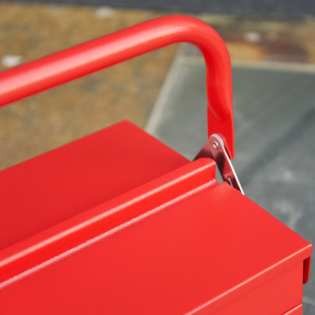 Metal Tool Box 3 Tier 5 Tray Professional Portable Storage Cabinet Workshop Cantilever Toolbox with Carry Handle, 56cmx20cmx34cm, Red