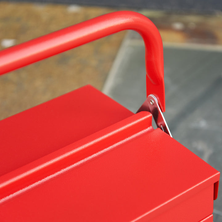 Metal Tool Box 3 Tier 5 Tray Professional Portable Storage Cabinet Workshop Cantilever Toolbox with Carry Handle, 56cmx20cmx34cm, Red